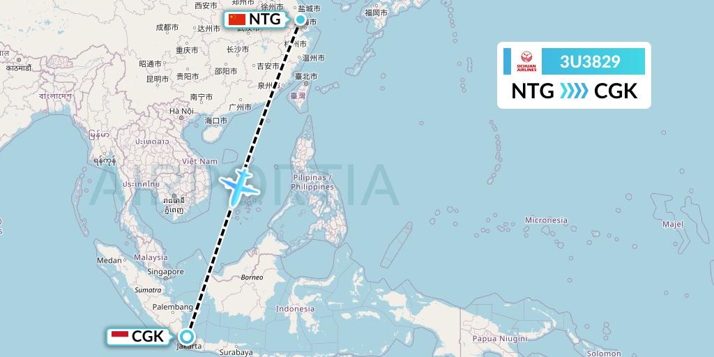 3U3829 Sichuan Airlines Flight Map: Nantong to Jakarta