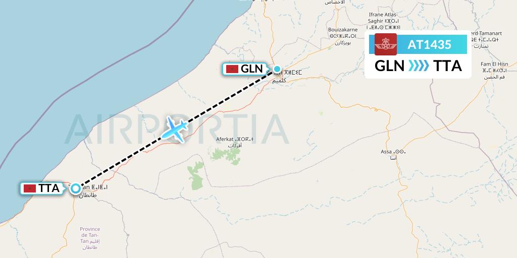 AT1435 Royal Air Maroc Flight Map: Guelmim to Tan Tan