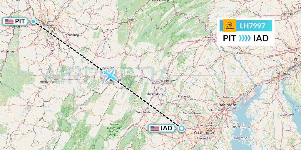 LH7997 Lufthansa Flight Map: Pittsburgh to Washington
