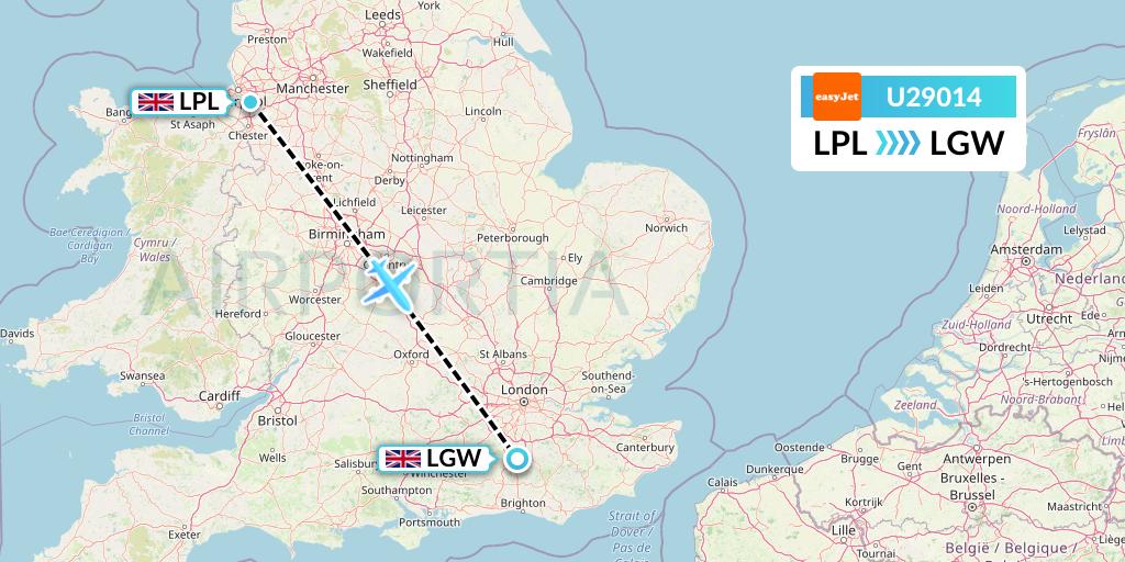 U29014 EasyJet Flight Map: Liverpool to London