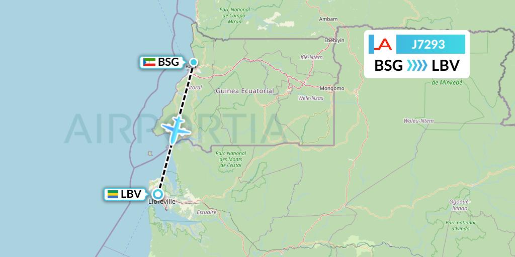 J7293 Afrijet Business Services Flight Map: Bata to Libreville
