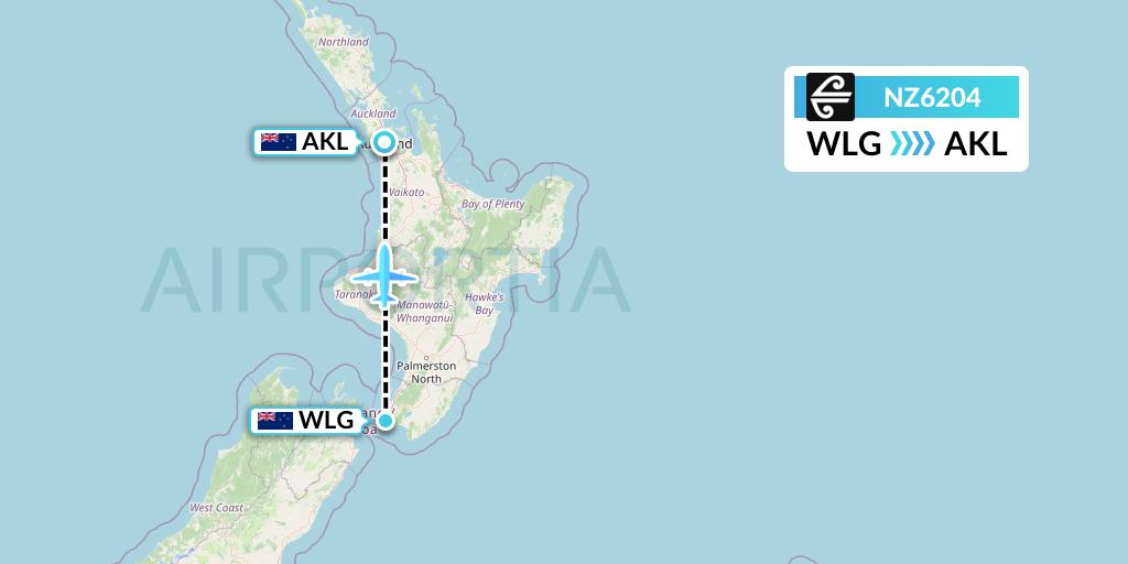 NZ6204 Air New Zealand Flight Map: Wellington to Auckland