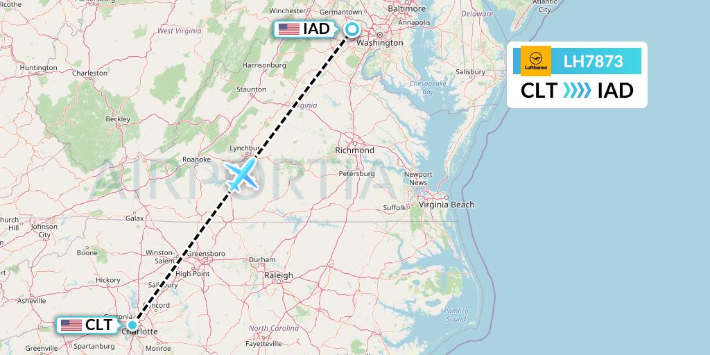 LH7873 Lufthansa Flight Map: Charlotte to Washington