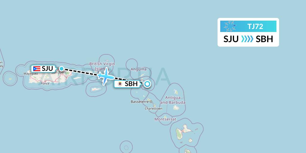 TJ72 Tradewind Aviation Flight Map: San Juan to St. Jean