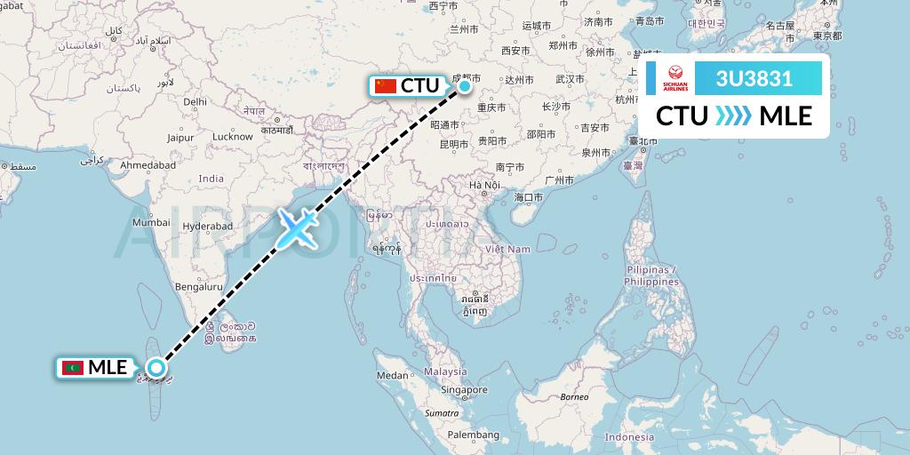 3U3831 Sichuan Airlines Flight Map: Chengdu to Male