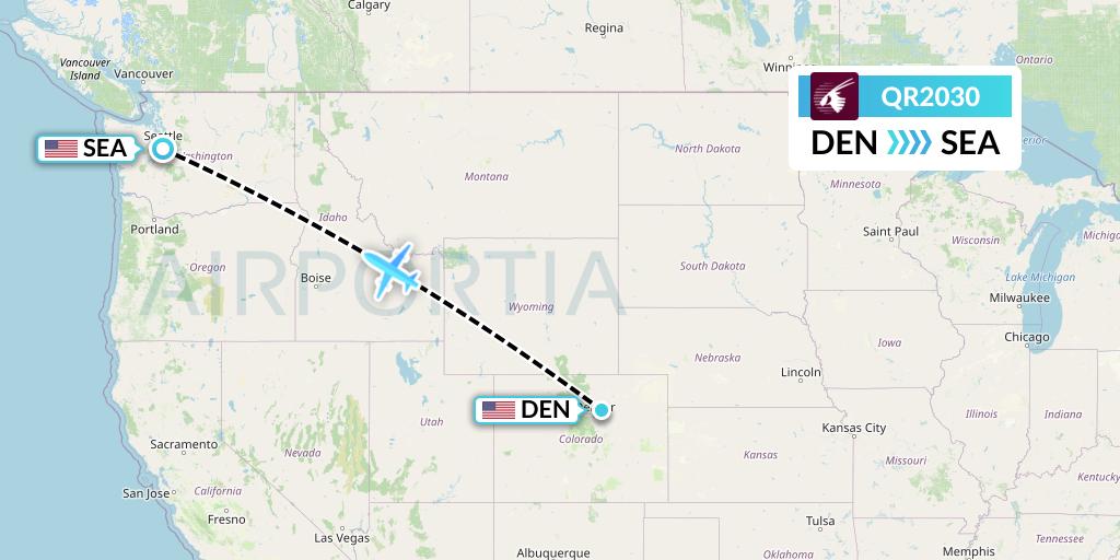 QR2030 Qatar Airways Flight Map: Denver to Seattle
