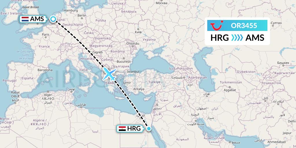 OR3455 TUI fly Netherlands Flight Map: Hurghada to Amsterdam