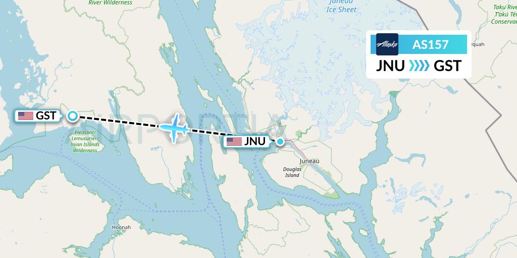 AS157 Alaska Airlines Flight Map: Juneau to Gustavus