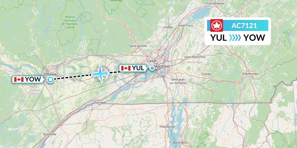 AC7121 Air Canada Flight Map: Montreal to Ottawa