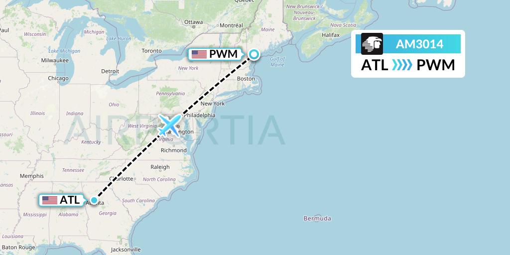 AM3014 Aeromexico Flight Map: Atlanta to Portland