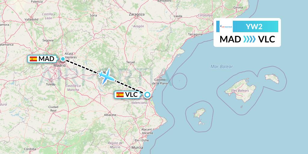 YW2 Air Nostrum Flight Map: Madrid to Valencia
