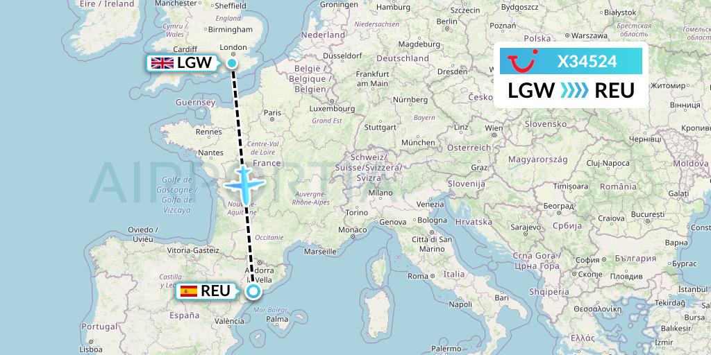 X34524 TUI fly Germany Flight Map: London to Reus