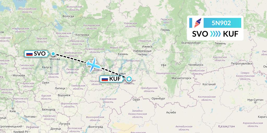 5N902 Nordavia Flight Map: Moscow to Samara