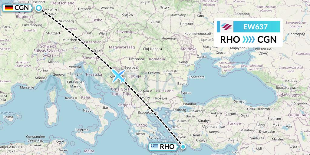 EW637 Eurowings Flight Map: Rhodes to Cologne