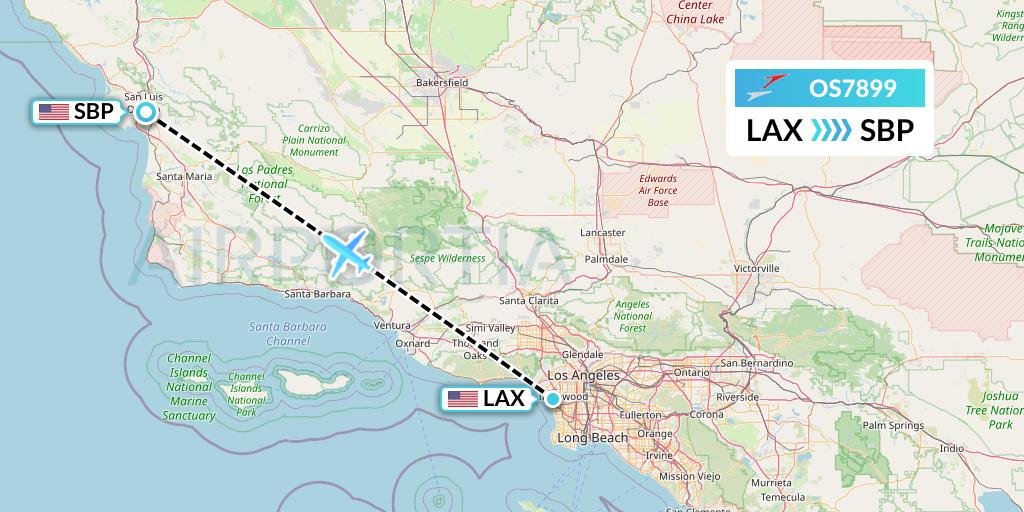 OS7899 Austrian Airlines Flight Map: Los Angeles to San Luis Obispo