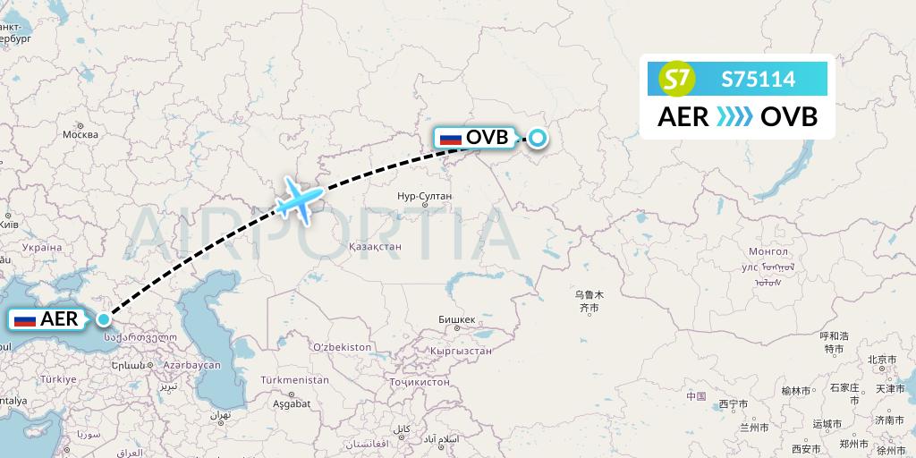 S75114 S7 Airlines Flight Map: Sochi to Novosibirsk
