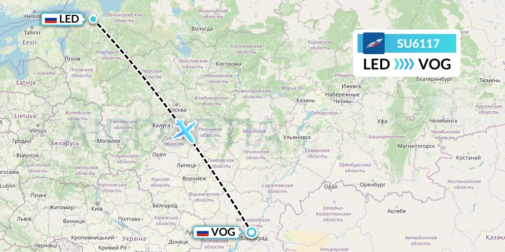SU6117 Aeroflot Flight Map: St. Petersburg to Volgograd