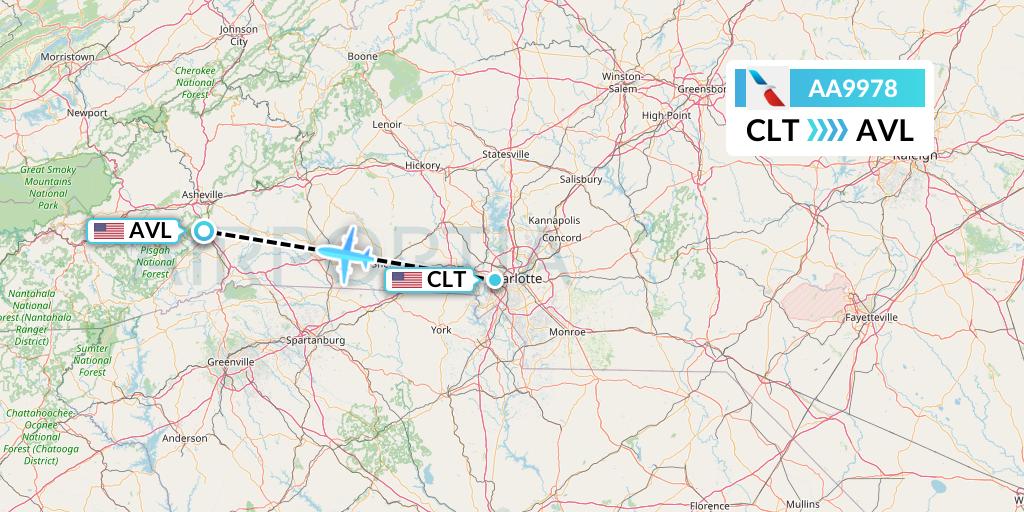 AA9978 American Airlines Flight Map: Charlotte to Asheville