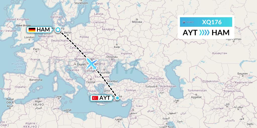 XQ176 SunExpress Flight Map: Antalya to Hamburg