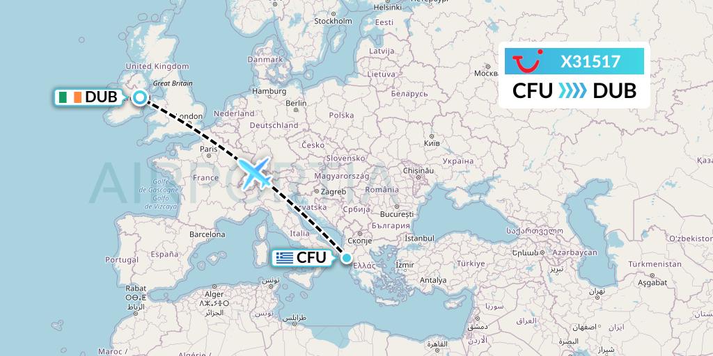 X31517 TUI fly Germany Flight Map: Corfu to Dublin