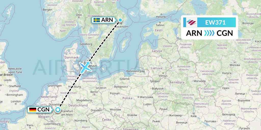 EW371 Eurowings Flight Map: Stockholm to Cologne