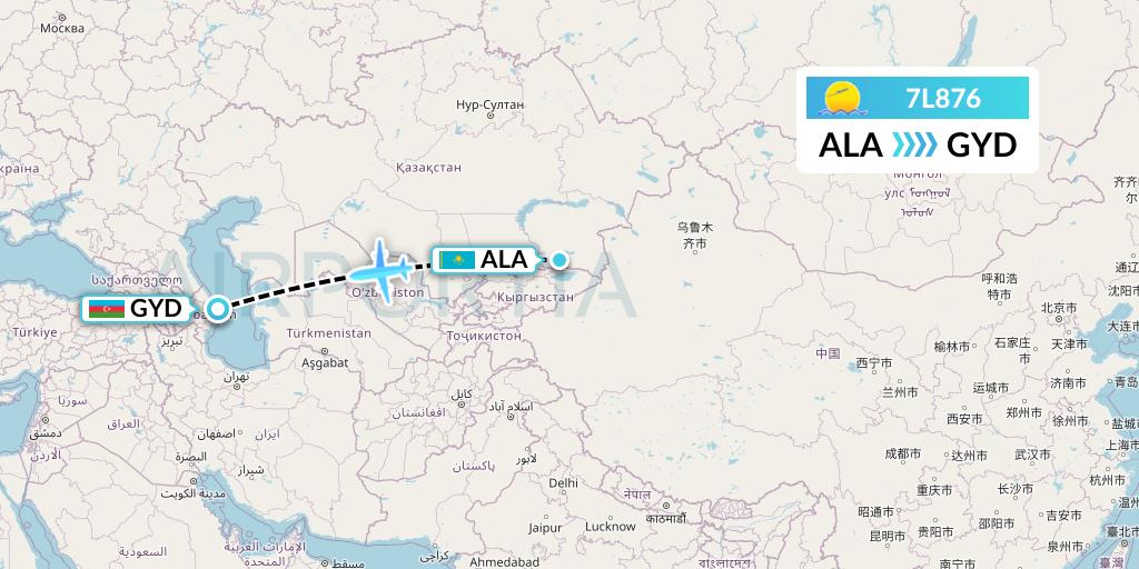 7L876 Silk Way West Airlines Flight Map: Almaty to Baku