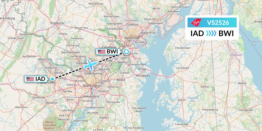 VS2526 Virgin Atlantic Airways Flight Map: Washington to Baltimore