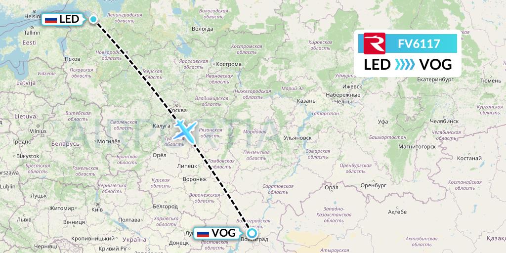 FV6117 Rossiya Flight Map: St. Petersburg to Volgograd