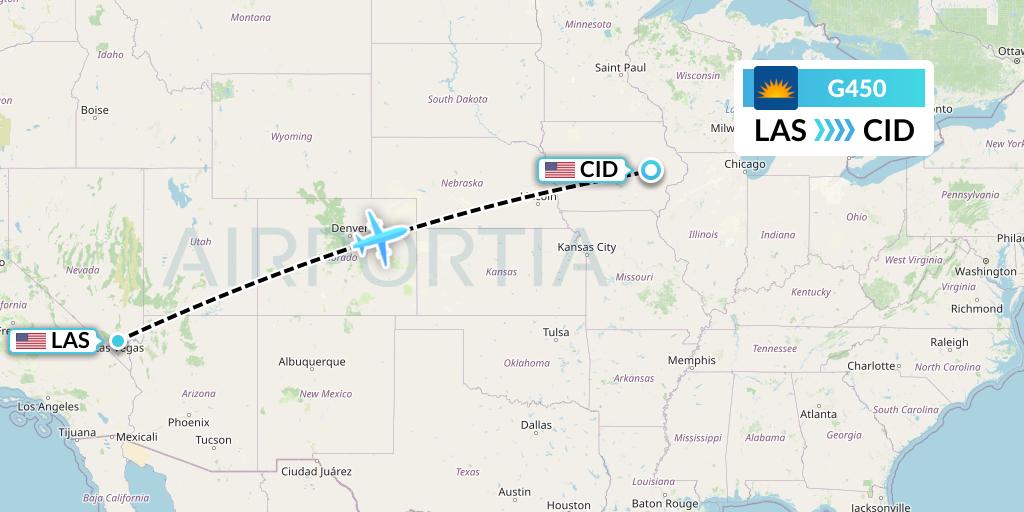 G450 Allegiant Air Flight Map: Las Vegas to Cedar Rapids