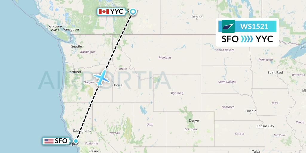 WS1521 WestJet Flight Map: San Francisco to Calgary