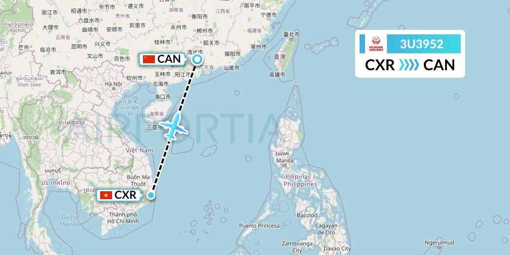 3U3952 Sichuan Airlines Flight Map: Nha Trang to Guangzhou