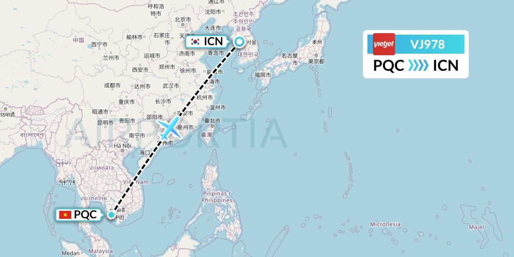 VJ978 VietJet Air Flight Map: Phu Quoc to Seoul