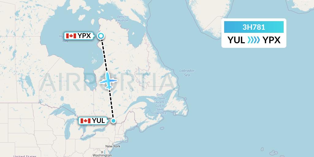 3H781 Air Inuit Flight Map: Montreal to Puvirnituq