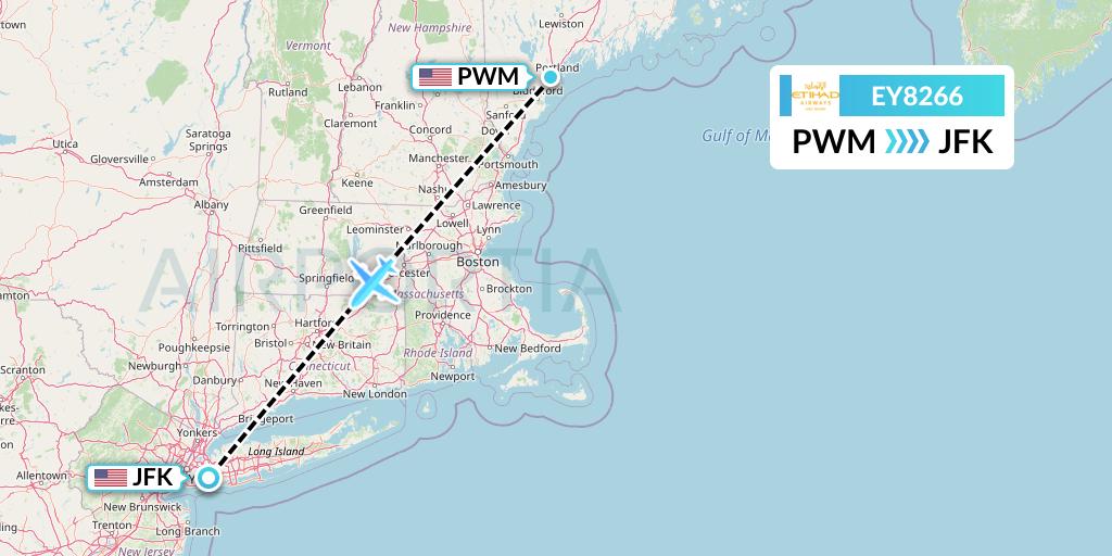 EY8266 Etihad Airways Flight Map: Portland to New York