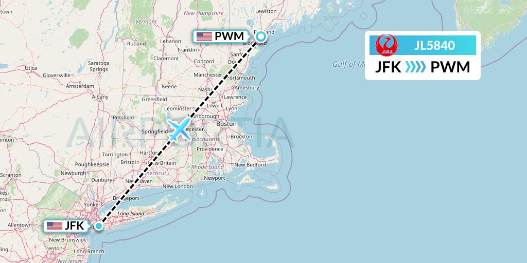 JL5840 Japan Airlines Flight Map: New York to Portland