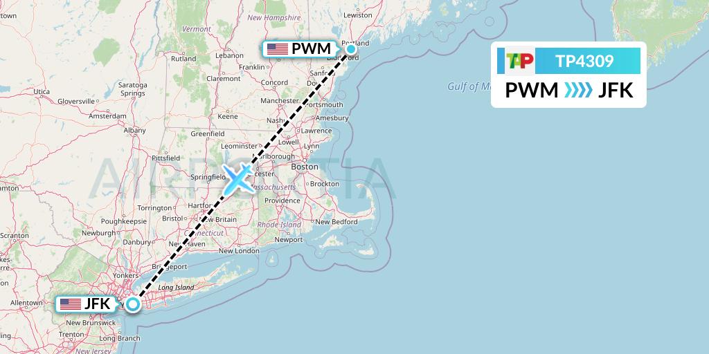TP4309 TAP Portugal Flight Map: Portland to New York