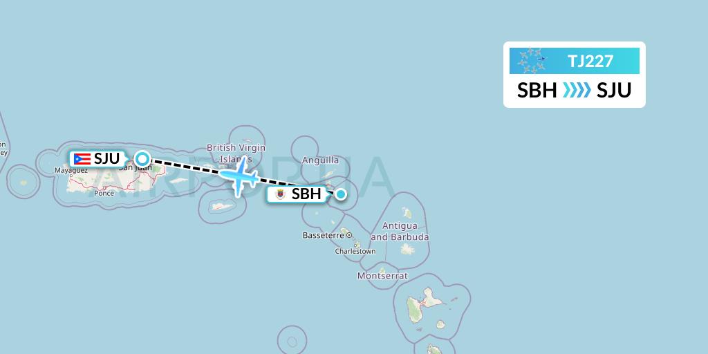 TJ227 Tradewind Aviation Flight Map: St. Jean to San Juan