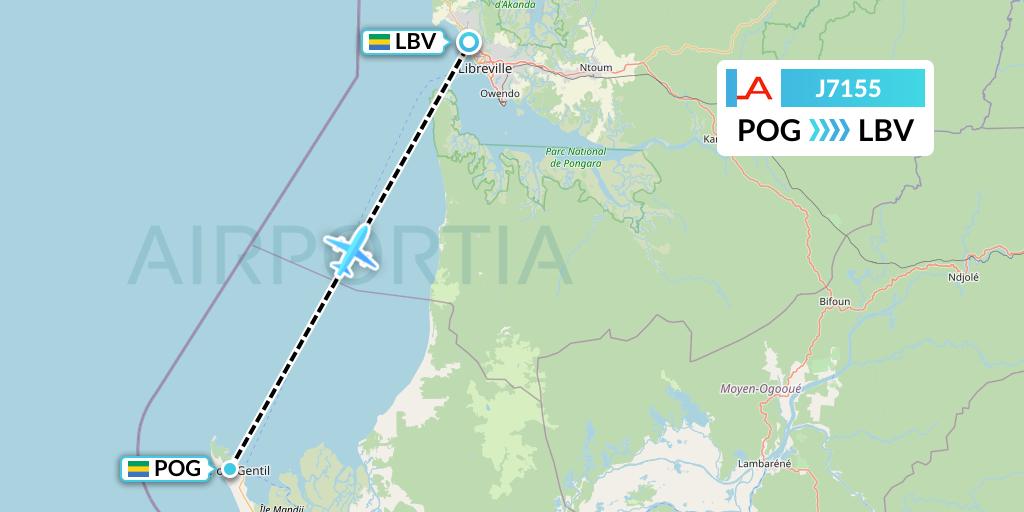 J7155 Afrijet Business Services Flight Map: Port Gentil to Libreville