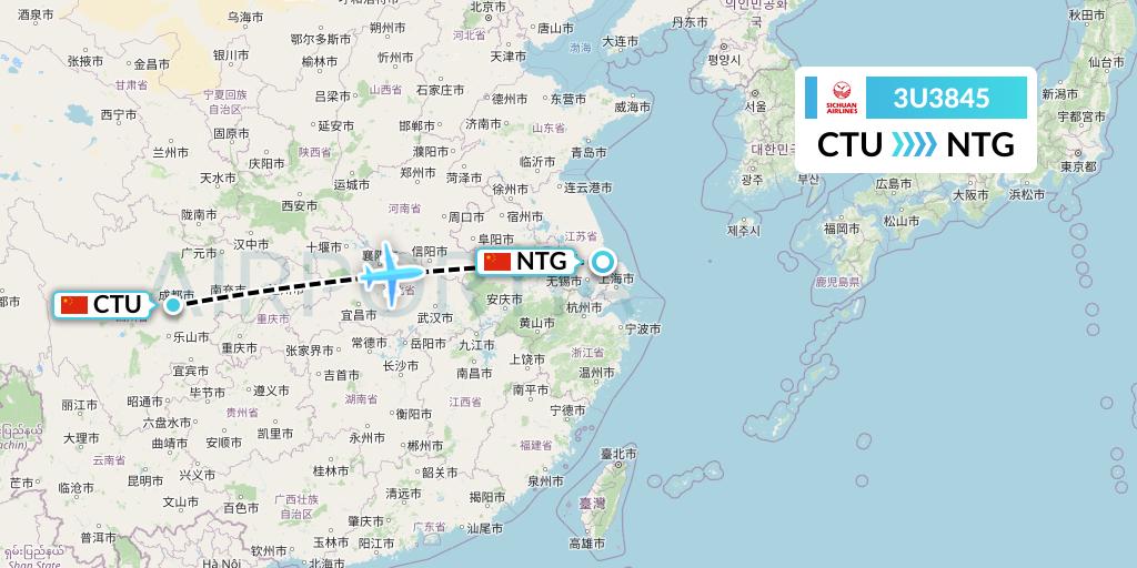 3U3845 Sichuan Airlines Flight Map: Chengdu to Nantong