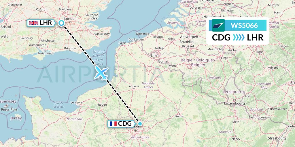 WS5066 WestJet Flight Map: Paris to London