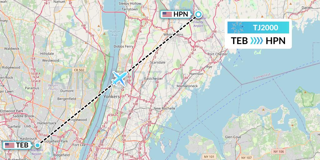 TJ2000 Tradewind Aviation Flight Map: Teterboro to White Plains