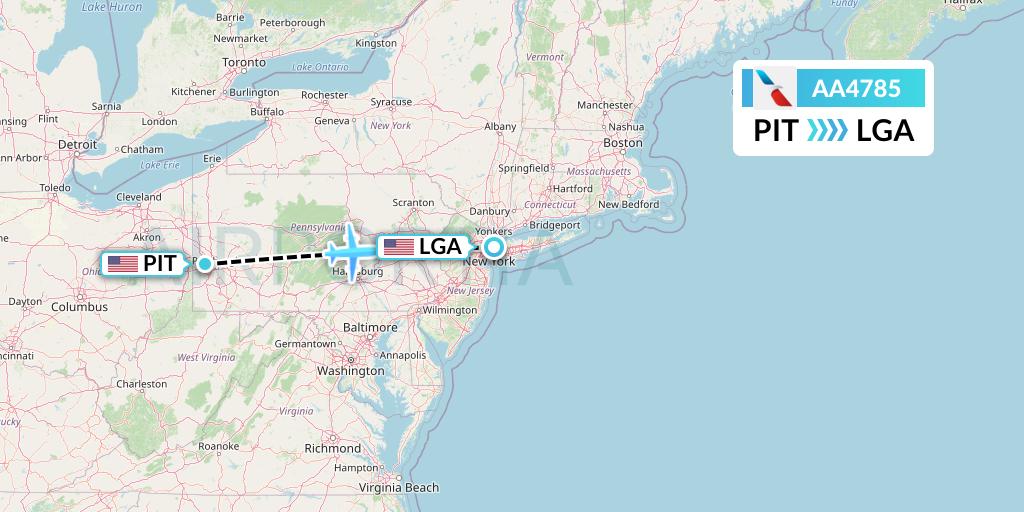 AA4785 American Airlines Flight Map: Pittsburgh to New York