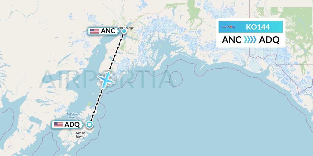 KO144 Komiaviatrans Flight Map: Anchorage to Kodiak
