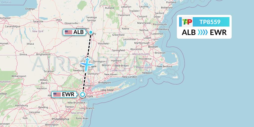 TP8559 TAP Portugal Flight Map: Albany to New York