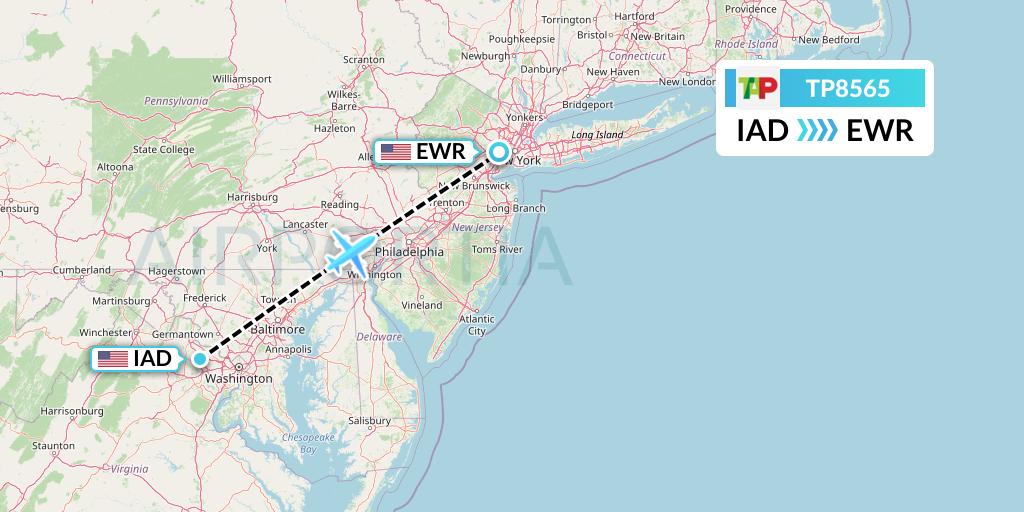 TP8565 TAP Portugal Flight Map: Washington to New York