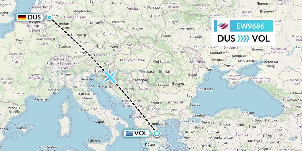 EW9686 Eurowings Flight Map: Dusseldorf to Volos