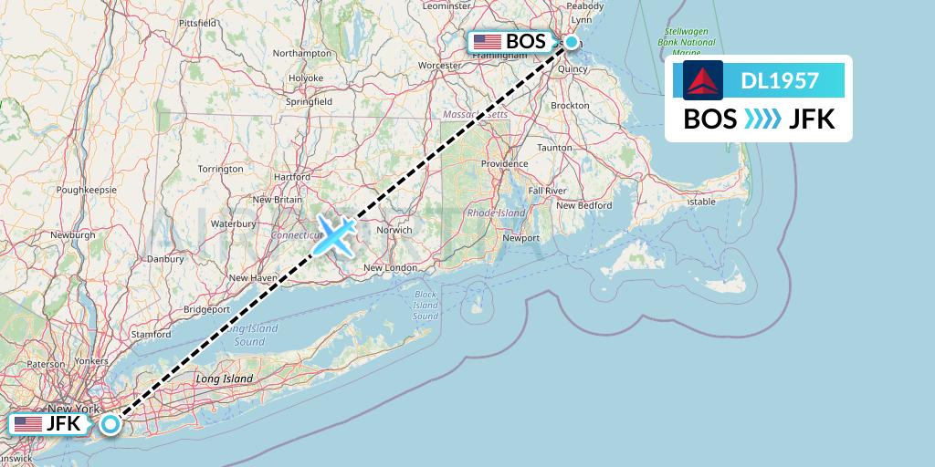 DL1957 Delta Air Lines Flight Map: Boston to New York