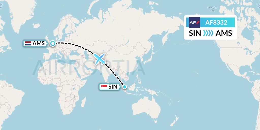 AF8332 Air France Flight Map: Singapore to Amsterdam