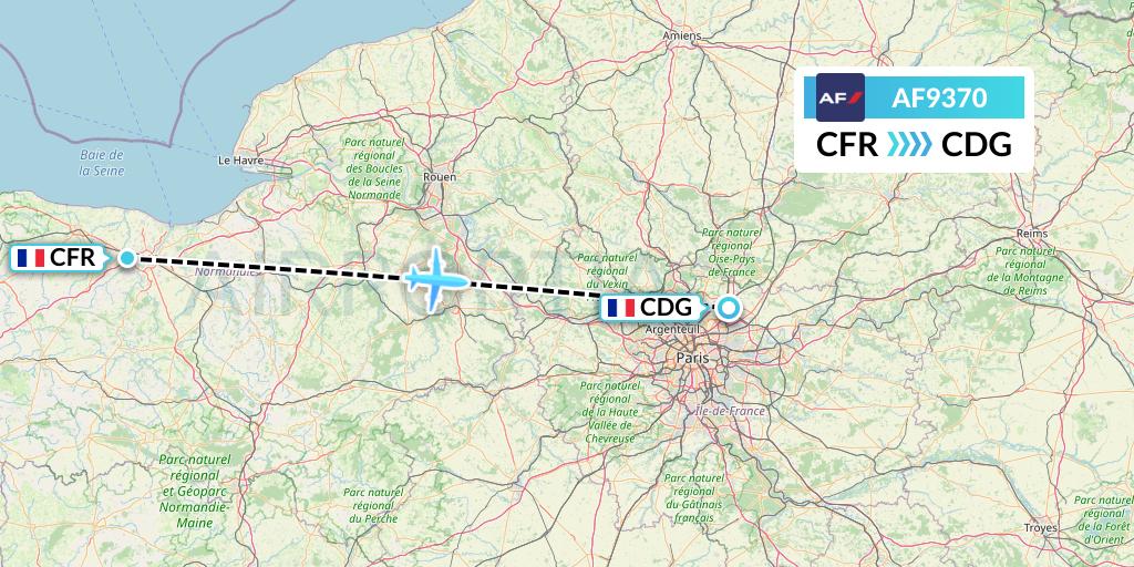 AF9370 Air France Flight Map: Caen to Paris