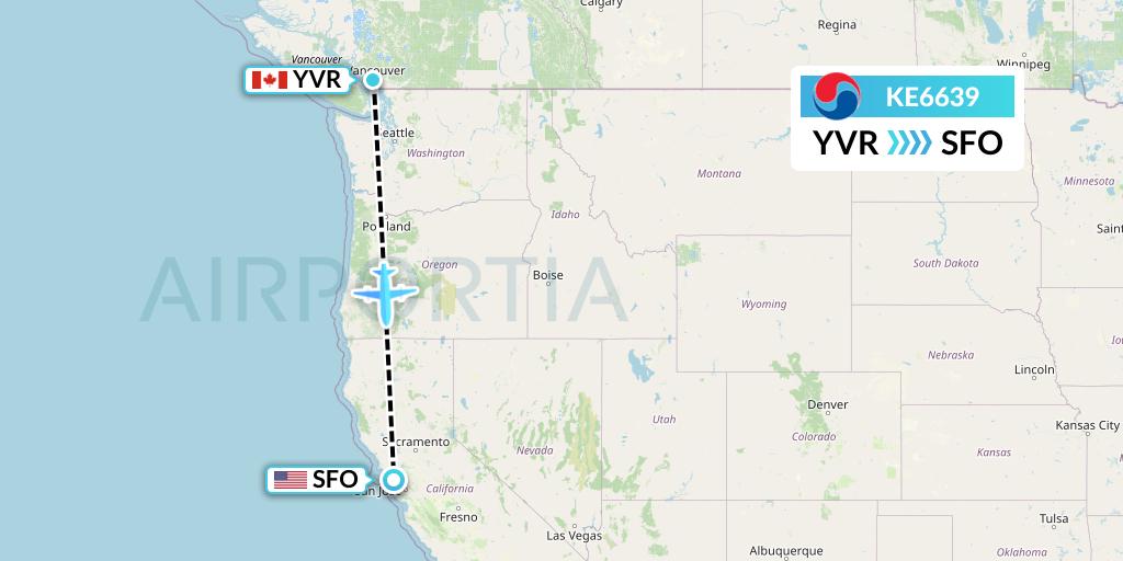 KE6639 Korean Air Flight Map: Vancouver to San Francisco
